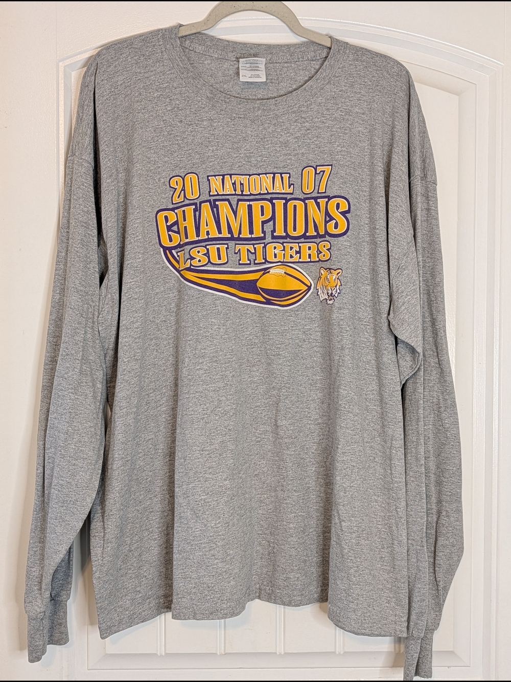 LSU Football 2007 National Champions Long Sleeve Gray Graphic T-Shirt